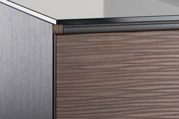 Textured wenge doors with black, tempered glass top and wenge finished side panels